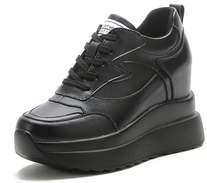 MIXSEN Scarpe Donna con Zeppa Alta 10 cm Scarpe da Ginnastica Pelle Scarpe Casual (Nero-A,38EU)
