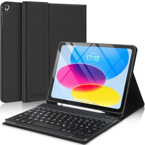 JADEMALL iPad 11/10 Generation Tastatur für iPad 10.9 Zoll 2022/2025, Kabellose Abnehmbare Folio Keyboard Hülle mit Stifthalter, QWERTZ Deutsches