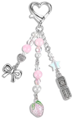 Tyqour Y2K Erdbeere Schmetterling Zubehör, Ästhetischer Strawberry Keychain, Stilvolle Anhänger Tasche Damen Phone Charm Niedlicher Schlüsselanhänger für Mädchen Frauen Taschenanhänger Anhänger