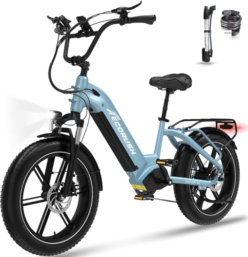 ECORUSH Vélo Électrique, VTT électrique 48 V/15,6 Ah, Châssis Haute Résistance, Pneus Larges 20×4,0 Pouces, 7 Vitesses, Écran LCD, Velo Electrique pour Homme et Femme