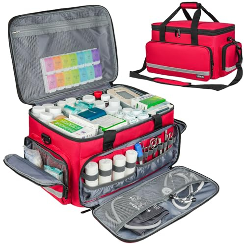 Sac Infirmiere Liberale,Malette Infirmiere Liberale Vide,Grand Sac Medical Rangement avec Séparateur Amovible pour Fournitures Médicales pour étudiants Soins Infirmiers,Thérapeutes,Médecins,Rouge