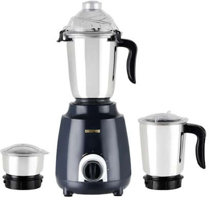 GEEPAS 600W 3-in-1 Mixer Grinder | Stainless Steel Jars, Blades | 3 Speed Control, Perfect for Chutney, Dry & Wet Fine Grinding Mixing Overload Protection Shockproof Body | 2 Yr Warranty, Dark Blue