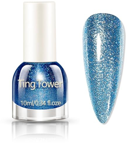 Blue Nail Varnish - Glitter Nail Varnish - Iridescent & Quick Dry Nail Polish - Diamond Sparkly Nail Polish DIY Nail Art Starter Manicure Salon
