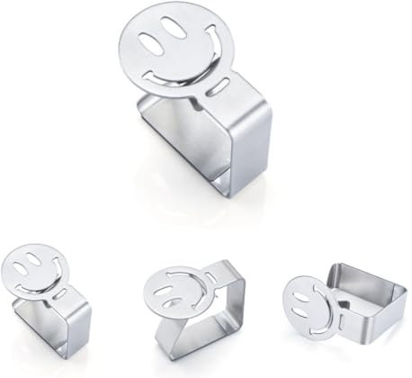 UTILYTAIS Pinzas para Mesa Exterior - Pack 4 - Clips Mesa de jardín Exterior - Sujeta manteles para Mesa de terraza - Agarra manteles - Acero Inoxidable - Accesorios Autocaravana (Cara)