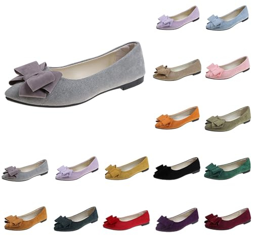 Ballerines pour femme - Escarpins à bout pointu - Slip On - En daim - Élégantes et confortables - Ballerines légères - Chaussures plates décontractées - Chaussures d'été basses, gris, 38