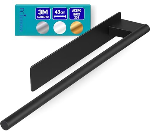Toallero Adhesivo Baño sin Taladro Negro Mate de 43cm Fabricado en Acero Inoxidable 304 Resistente a la Humedad y al oxido Toallero sin Taladro de Facil Instalación y Fuerte fiajación Adhesiva 3M