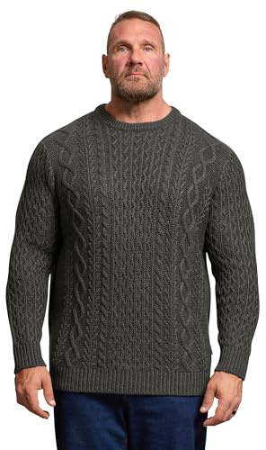 BadRhino Big & Tall Grey Crew Neck Cable Knit Jumper - Men's - Plus Size Curve