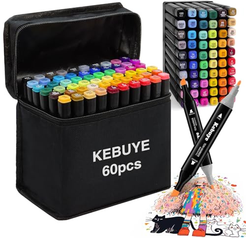 Alcohol Markers Set 60 Colors - Dual Tip Pens for Colouring Drawing Markers | Fine & Broad Markers with Alchohol Based Ink - Gifts for Girls 10 Year Olds Adults Artist Teenage Art Set for Christmas
