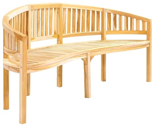 Yisssmeng Banco banana de 200 cm de madera maciza de teca elegante en forma de plátano para jardín, terraza, balcón e interior, muebles de madera maciza natural