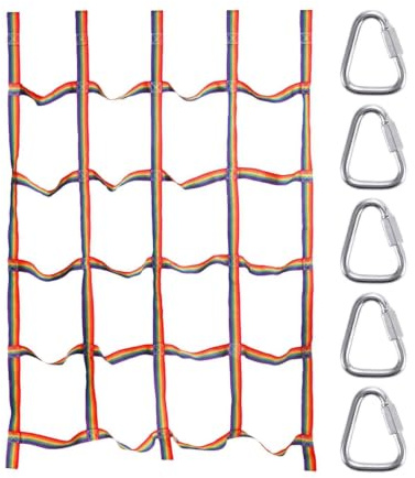 Climbing Cargo Net - Rainbow Webbing Net För Daredevil-barn Kommer | 57 X 72,8 Lastrem Med Triangelringar, Höghållfast Repstege För Obsta Course Vårt Klätternät Förbättrar Den Fysiska Hälsa