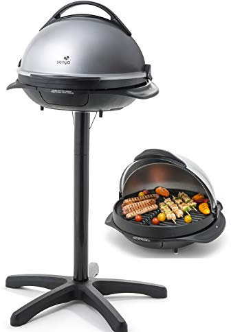 Senya Barbacoa Eléctrica 2 en 1 obre Soporte y Mesa, Superficie de Cocción de 40 cm, Placa de Aluminio Fundido, Tapa Desmontable, 2200 W, SYCK-G043