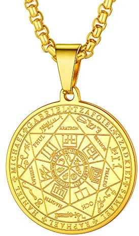 PROSTEEL Medaille Anhänger Halskette für Frauen Männer 18k vergoldet Siegel der Sieben Erzengel mit 55+5cm runde Venezianierkette Amulette religiöser Modeschmuck Accessoire