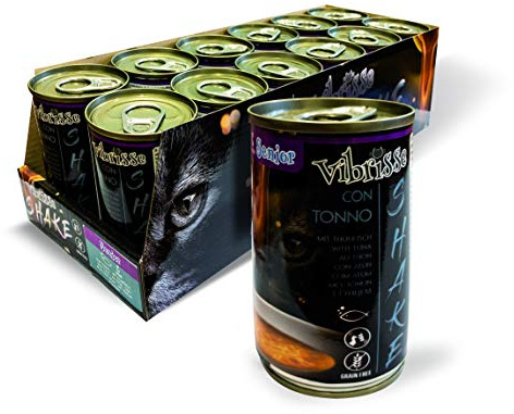 Croci Vibrisse Shake Senior - Nassfutter für ältere Katzen mit Thunfisch, Ergänzendes Feuchtigkeitsfutter für Katzen, 12 Dosen x 135 g, 1620 ml