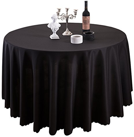 TANGMEN Tischdecke, rund, für Haus, Restaurant, Hochzeit, Zeremonie, knitterfrei, schmutzabweisend, Tischdekoration für Empfang, Geburtstag, Schwarz, rund: 160 cm