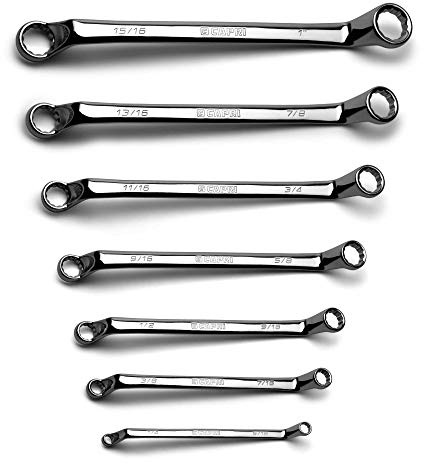 Capri Tools 75-Degree Deep Offset Double Box End Wrench Set, 1/4 to 1 in, SAE, 7-Piece with Heavy Duty Canvas Pouch