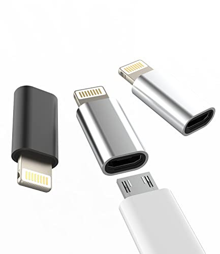 Lot de 3 adaptateurs Micro USB vers Lightning pour Chargement Rapide et Transmission de données Câble Micro USB Femelle vers connecteur Lightning mâle pour Apple iPhone 14 13 Pro Max pour iPad