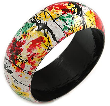 Avalaya Round Wooden Bangle Bracelet in Abstract Paint in Multi - Medium Size