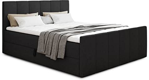 Boxspringbett Star Lux mit Fußteil, 2 Bettkästen und Matratzentopper - Doppelbett mit Topper, Bonell-Matratze, Polsterbett, Bett, Betten, Schlafzimmer (140 x 200 cm, Schwarz (Inari 100))