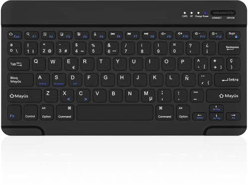 Teclado Bluetooth Español, Light Teclado Inalámbrico Portátil para iOS, Android y Windows Dispositivos Bluetooth, Compatible iPhone, iPad, Samsung, Lenovo, Huawei