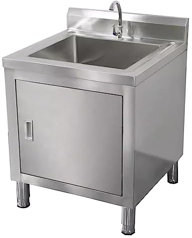 TRGCJGH Spülenschrank, Spülenunterschrank Edelstahl mit Spülbecken Freistehende Edelstahl Spültisch mit Schrank für Außen Innen Küche(60x60x80cm/23.6x23.6x31.4in,Single Bowl)