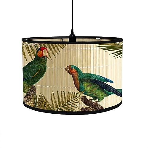 FANSU Paralume E27 in Tessuto Vintage con Motivo Pianta e Uccello - Copertura Lampada Sostituibile per Lampadario, Lampada da Tavolo, Comodino - Forma a Tamburo (Pappagallo, 30x30x20cm)