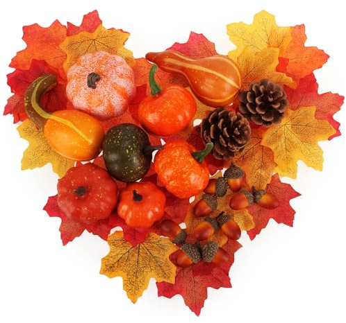 com-four® Set di Decorazioni Autunnali da 50 Pezzi - Decorazione da Tavola per l'Autunno - Set Artigianale per Raccolto e Ghirlande di Porte - Grande Decorazione a Dispersione (50 Pezzi)