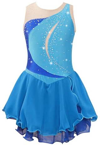 Freebily Vestito da Pattinaggio Artistico Bambina Body Danza Classica Ballerina Senza Maniche Leotards Pattinaggio Body da Balletto Abito da Ballo Latino Jazz Performance Azzurro 5-6 Anni