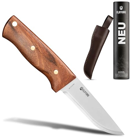 CLIFFORD Outdoor Messer - Full Tang Messer Outdoor mit Edelholz & VG-10 Stahl | Jagdmesser feststehende Klinge | Gürtelmesser für Jagd, Camping & Survival
