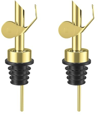 TERESRY Olive Oil Dispenser Spout, Weighted Liquor Pour Spout, Syrup Dispenser Spout, Stainless Steel Automatic Pour Spouts for Liquor Bottles, Oil Bottles, Vinegar, Syrup and Alcohol 2 Pack Golden