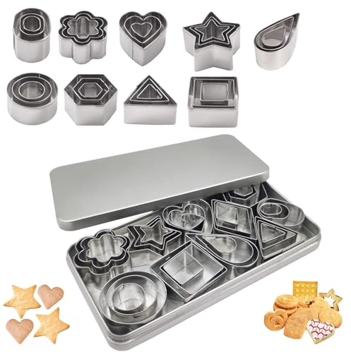 30 Pièces Emporte Piece Biscuit Géométriques, Mini Emporte-Pièces en Acier Inoxydable, Set d'Emporte-Pièces, Cœur Rond Fleur Étoile Moules à Biscuits Pat, pour Décoration de Gâteau, Fondant