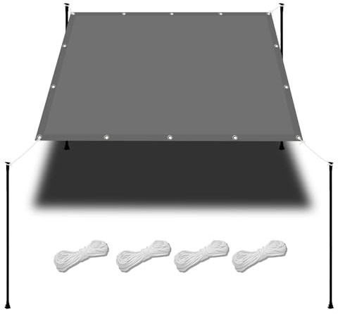 Awnings for Patios 2.1 x 3.6 m(6.9 x 11.8ft) Waterproof Rectangle Canopy with Free Rope UV Block Weather-Resistant with Grommets Pes Sail Shades Fence Pergola Balcony, Light Grey