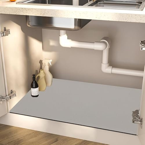 Tappetino SottoLavello Cucina 50x80cm,Super Assorbente e Asciugatura Rapida Tappetini Sotto Lavello Cucina,Tappetino di Protezione SottoLavello con Retro in Gomma Antiscivolo,Antimacchia(Grigio)
