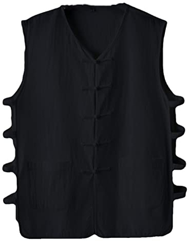 Di Yi Jia1 Herren Chinesischer Stil Leinenweste Einfarbig Retro Frosch Knopf Lässig Locker VAusschnitt Baumwolle Leinen Weste XL
