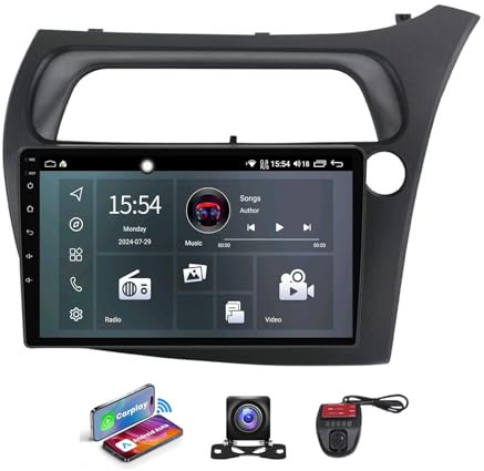 9 Inch Touch Screen Car Stereo for Honda Civic Hatchback 2006-2012 Bluetooth 5.0 Head Unit GPS Nav FM RDS DAB Radio 4G WiFi DSP Steering Wheel Controls with Carplay Android Auto(B,NF-1)