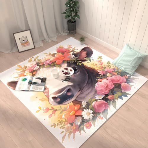 Teppich Wohnzimmer Rose Teppich Schlafzimmer,Wohnzimmerteppich Super Soft,Waschbarer,Anti-Rutsch Unterseite, Kurzflor Strapazierfähig,Modern Rug Pflegeleicht