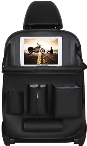 DEARBAG Organizador Asiento Coche con Mesa Plegable, Protector Asiento Coche Respaldo de Cuero de PU Niños, Impermeable Bolsa de Almacenamiento del Coche con Sostenedor de Tablet-Bolsillo (Negro)