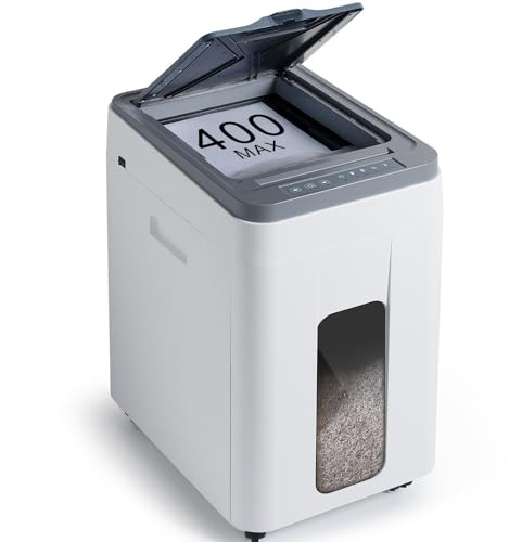 Trisruvian Aktenvernichter Automatischer Einzug Professionell: P5 Mikroschnitt 400 Blatt Profi Schredder für Papier Kreditkarten - 2x12mm Büro Haushalt Zuhause Großraumbüro Gewerblich Schulen