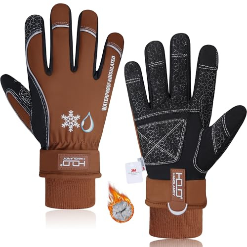 HLDD HANDLANDY Waterproof & Windproof Winter Gloves for Men Women, Touchscreen 3M Thinsulate Thermal Work Gloves for Cold Weather, Warm Ski Snowboard Running Glove