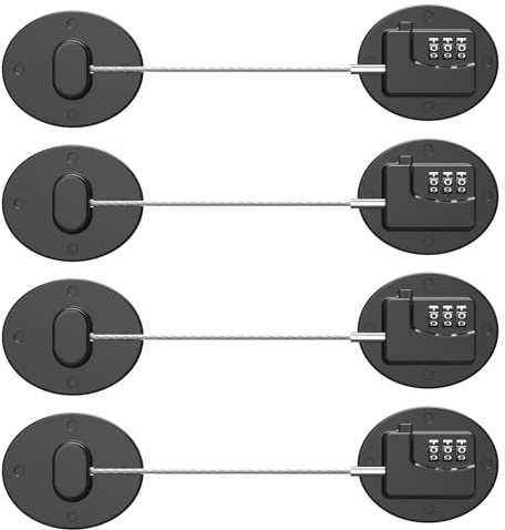 Refrigerator Lock - Heavy Duty Combination Fridge Lock, Child Proof Cabinet Locks,No Keys Needed(Black- 4 Pack)