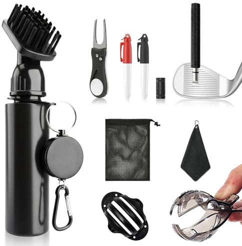 Seruno X Kit de Limpieza para Golf, Limpieza de Palos de Golf, Cepillo de Limpieza con Botella Pulverizadora de Agua y Cuerda Extensible, Toalla de Golf de Microfibra
