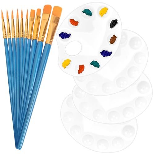 Cossaot 4 Piezas Blanco Paleta Pintura, Plástico Paleta de Pintura con 6 Bolígrafos, Paletas de Mezclas con Agarre de Pulgar, Paletas Acuarela para Gouache, Acrílica y Acuarelas