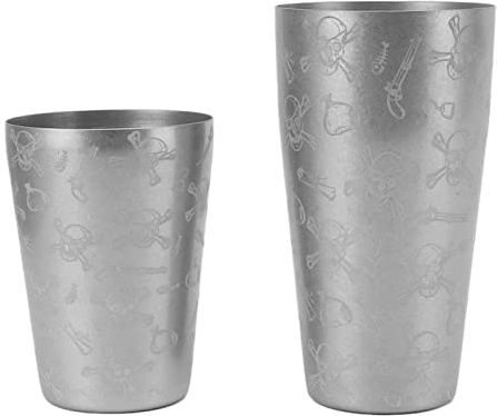 Wakects Cocktailshaker, 304 Rostfritt Stål Boston Cocktailshakerset med Satinfinish, Slät Kant, Diskmaskinsäker, 470 G Skakburkar för Hemmabarbartenders och Nybörjare (Skallemönster utan bottenlinje)
