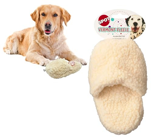 SPOT 7.5in Vermont Style Fleece Slipper Dog Toy – Soft Plush Squeaky Comfort Toy for Small & Medium Dogs and Puppies – No Plastic Parts – Light Chewer Safe – Calming & Cuddly Pet Toy
