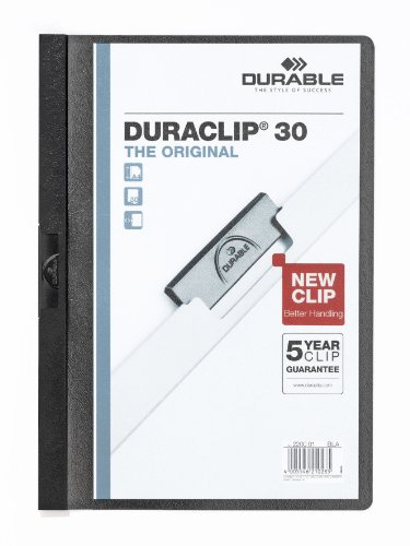 Durable Klemmmappe A4 (Duraclip Original 30, Hartfolie, bis 30 Blatt) 5 Stück, schwarz, 222701