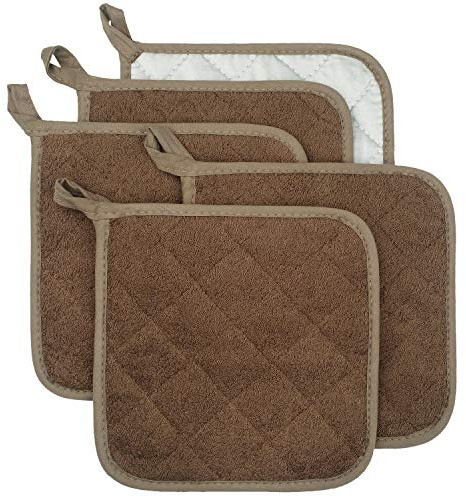 Lifaith Set di 5 presine da cucina completamente in cotone e in tessuto di spugna termoresistente, ideali per uso quotidiano in cucina e con fornelli e forno Marrone