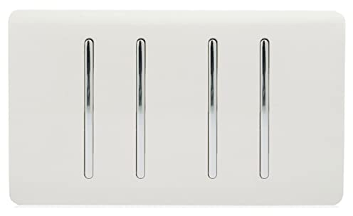 Trendi 4 Gang 2 way 240V Screwless Raised Front Twin Plate Plastic Artistic Modern Glossy 10 Amp Chrome Rocker Quad Electrical Wall Light Switch Ice White - ART-SS44WH