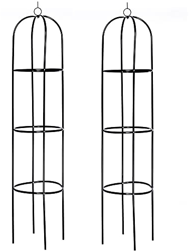 Unibos Set of 2 Metal Garden Obelisk Climbing Plants Support 1.9m Flowers Steel Frame Trellis Vines Floral Decor Black Yard Round Weather-Proof Metal