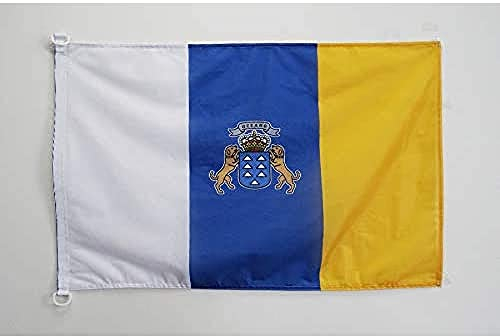 AZ FLAG - Drapeau Canaries - 45x30 cm - Pavillon Nautique De Canarias - Espagne Spécial Bateau Et Extérieur En Maille Bloquée Avec Anneaux Plastiques Intégrés - 30g