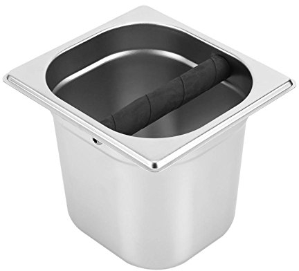 Rostfritt stål kaffe behållare behållare, ASHATA rostfritt stål espresso kaffe avslagsbehållare, premium avfallsbehållare knockbox kaffebehållare med gummistapp för kaffesats silver (L)