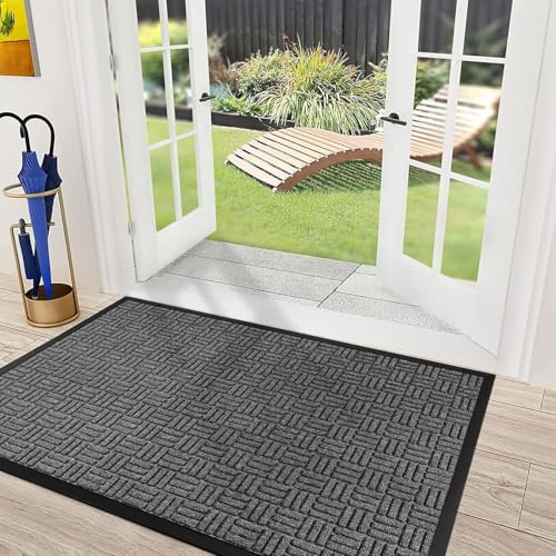 Mibao Front Door Mat Outdoor Entrance, 73 x 46 Heavy Duty Welcome Mat for Outdoor and Indoor, Waterproof Dirt Trapper Doormat, Super Absorbent Indoor Entryway Mat for Patio & Porch - Gray